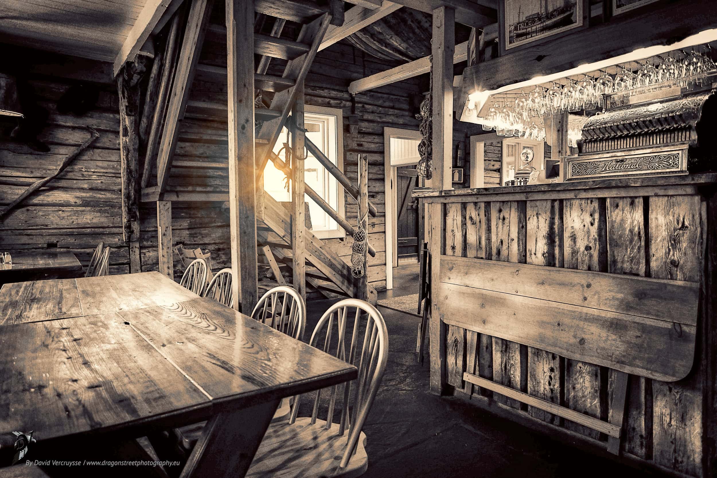 Interior of a rustic restaurant, Reine, Lofoten, Norway